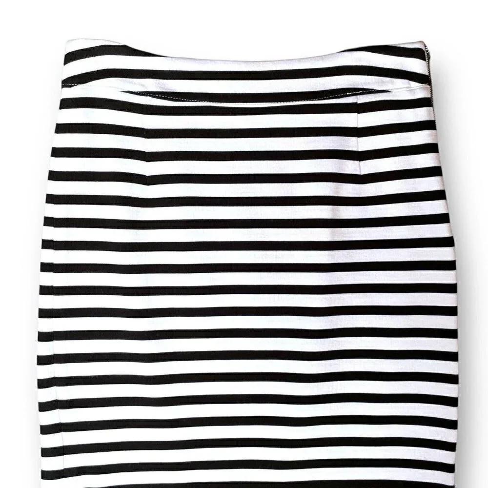 Banana Republic Womens Ponte Pencil Skirt Sz 0 Black White Stripe Stretch Preppy